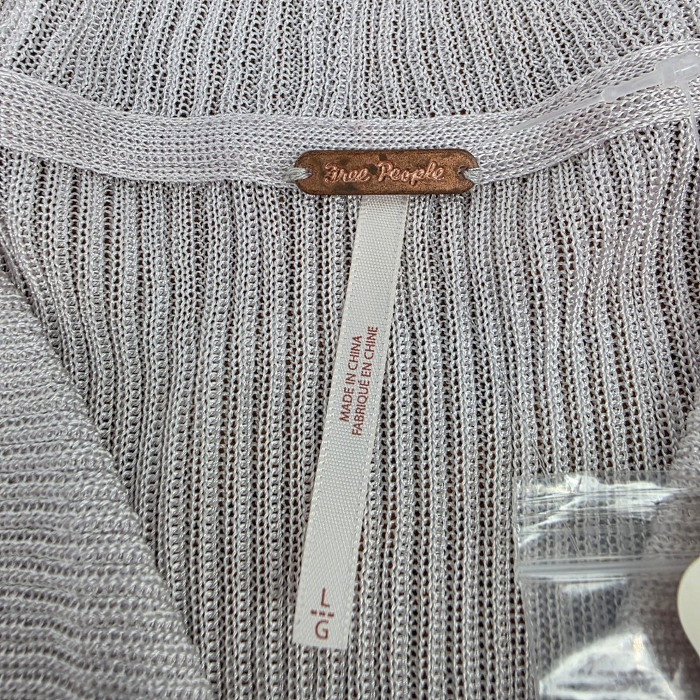NWT Free People Grey Ribbed Sheer Knit Button Front Cardigan Womens L - Picture 4 of 8